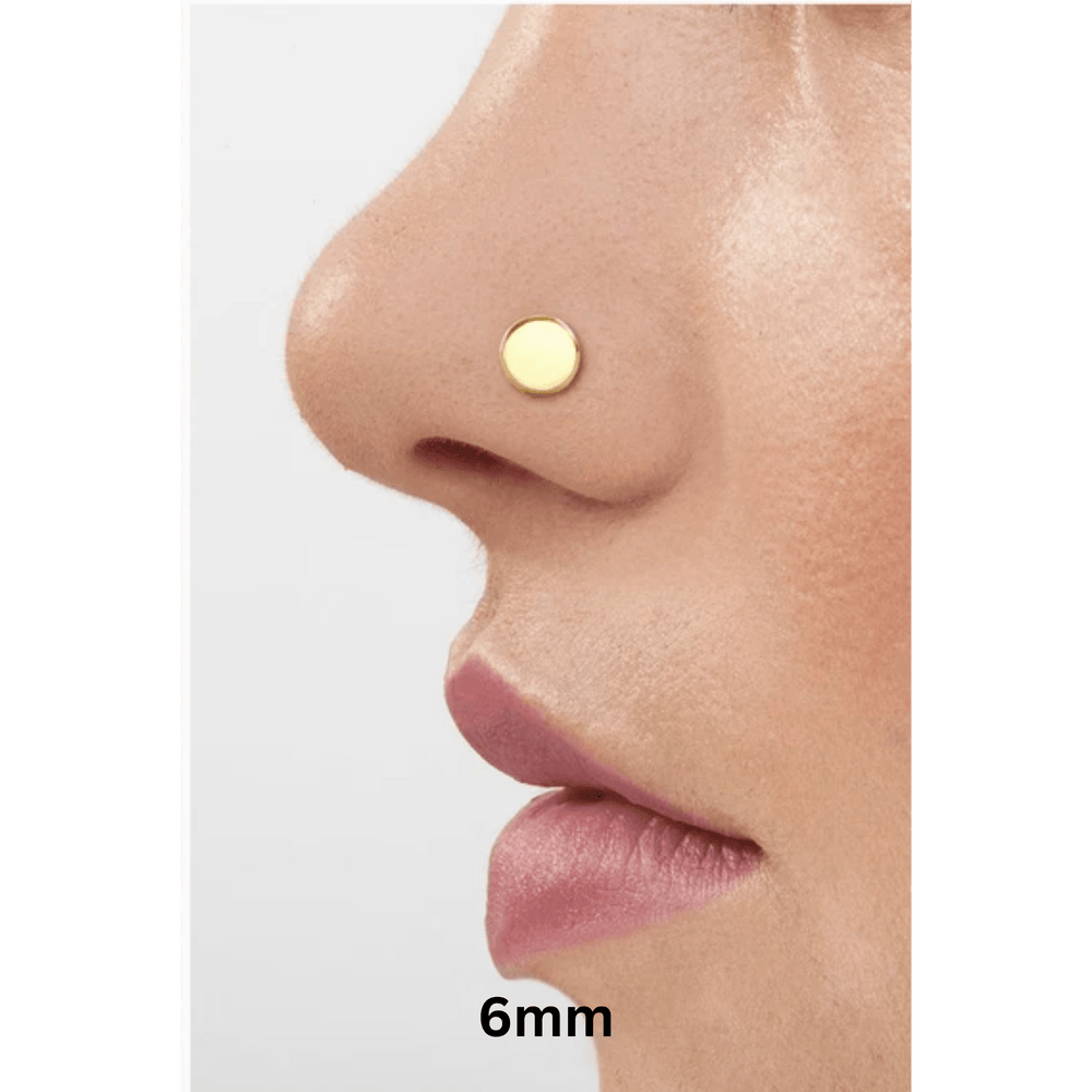 18k Gold Plated Flat Round 6 mm Nose Pin with wire in 92.5 Sterling Silver for Women and Girls - Silver Nose Pin