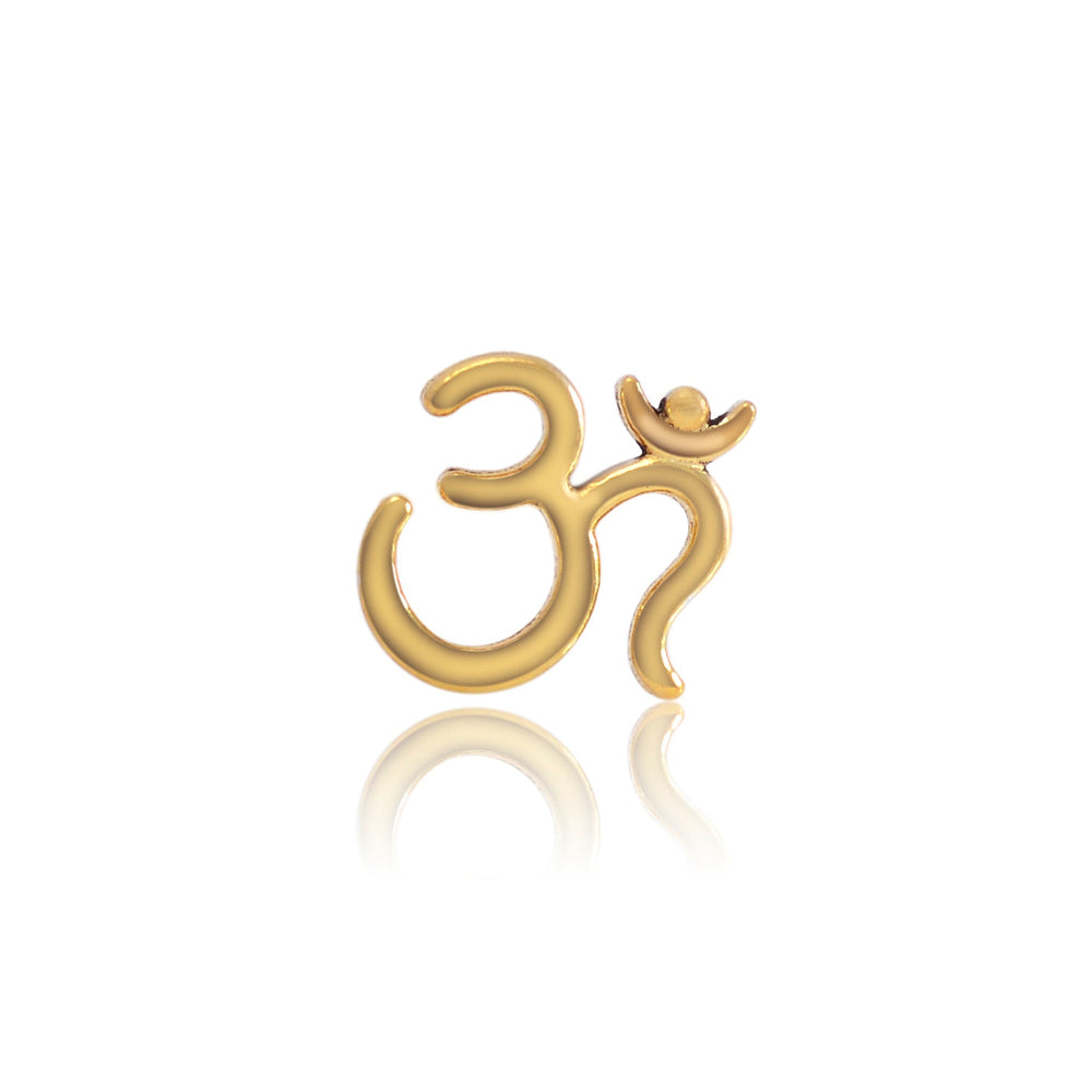 18k Gold Plated OM Nose Pin with wire in 92.5 Sterling Silver for Women and Girls - Silver Nose Pin
