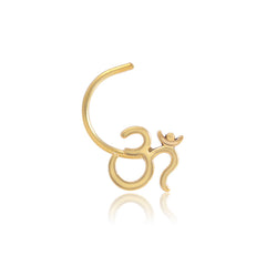 18k Gold Plated OM Nose Pin with wire in 92.5 Sterling Silver for Women and Girls - Silver Nose Pin