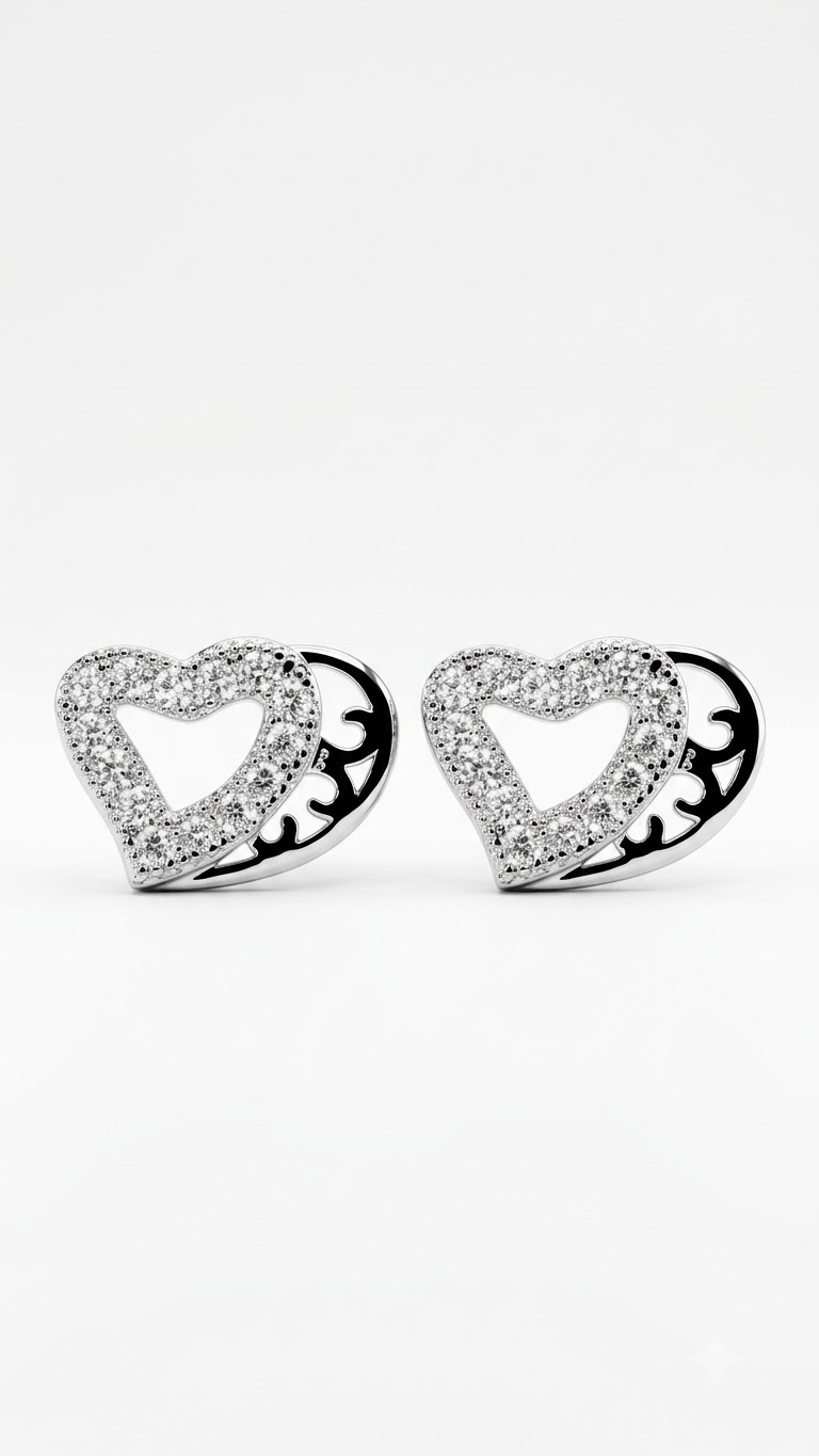 925 Sterling Silver  Heart-Shaped Cubic Zirconia Studs Earrings