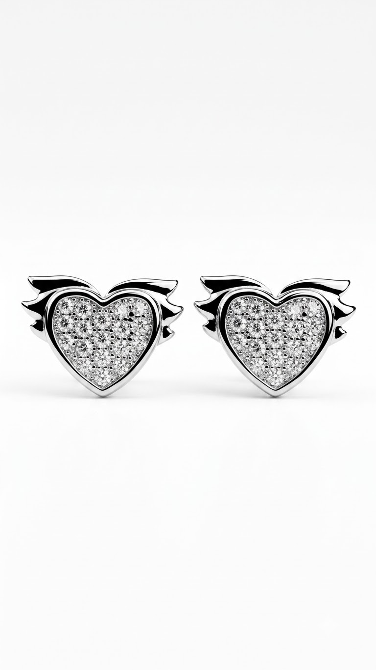 925 Sterling Silver Designer Love Heart Studs With Cubic Zirconia CZ Stones