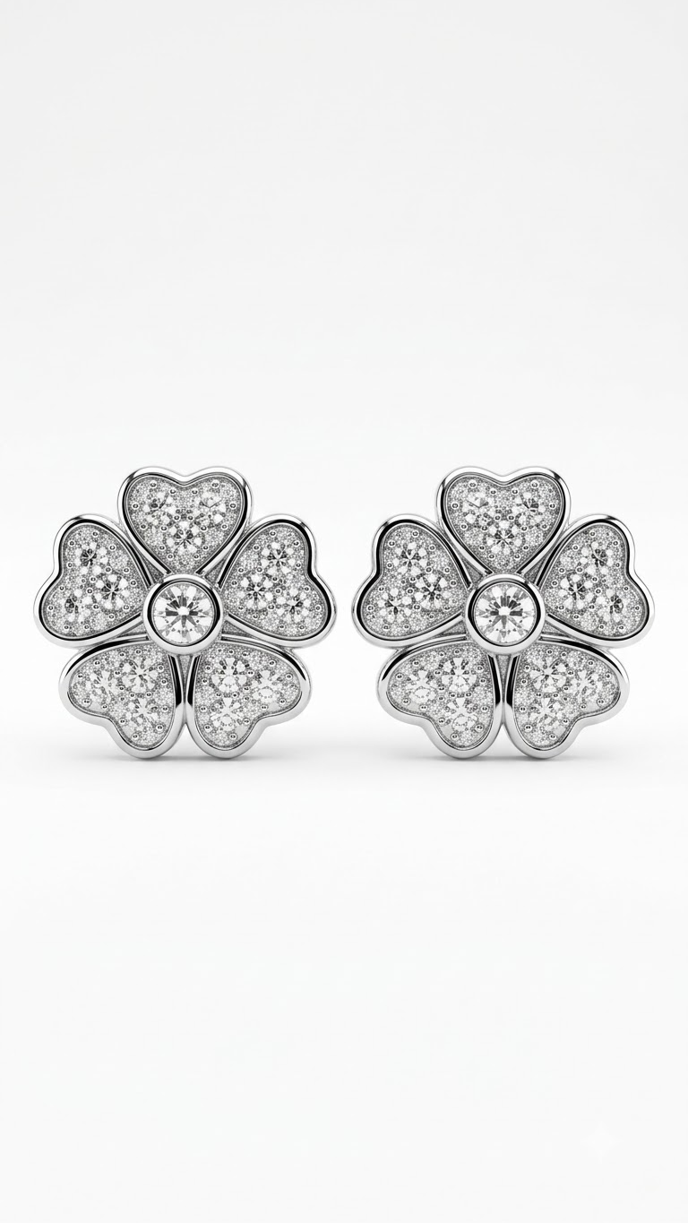 925 Sterling Silver Flower Shape Cz Studs
