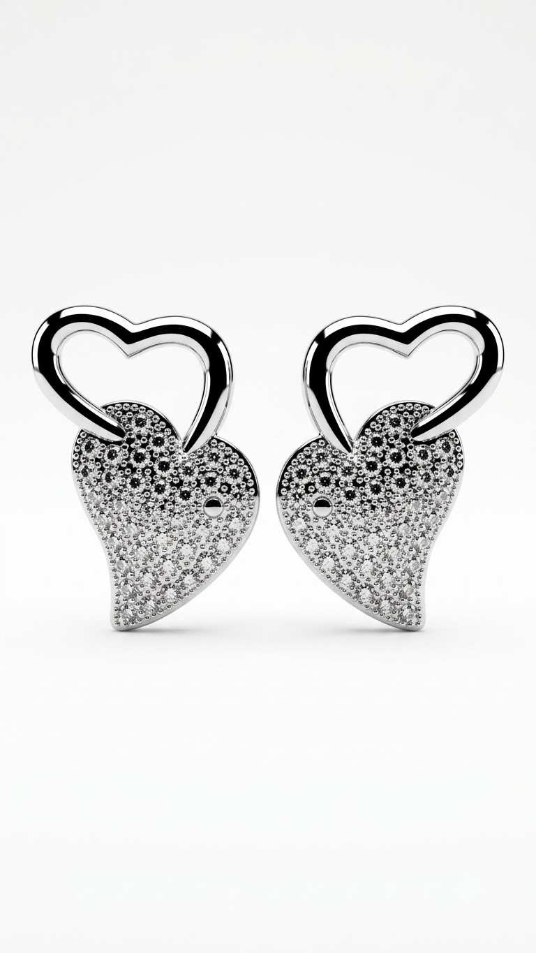 925 Sterling Silver Heart-Shaped Cubic Zirconia Studs Earrings