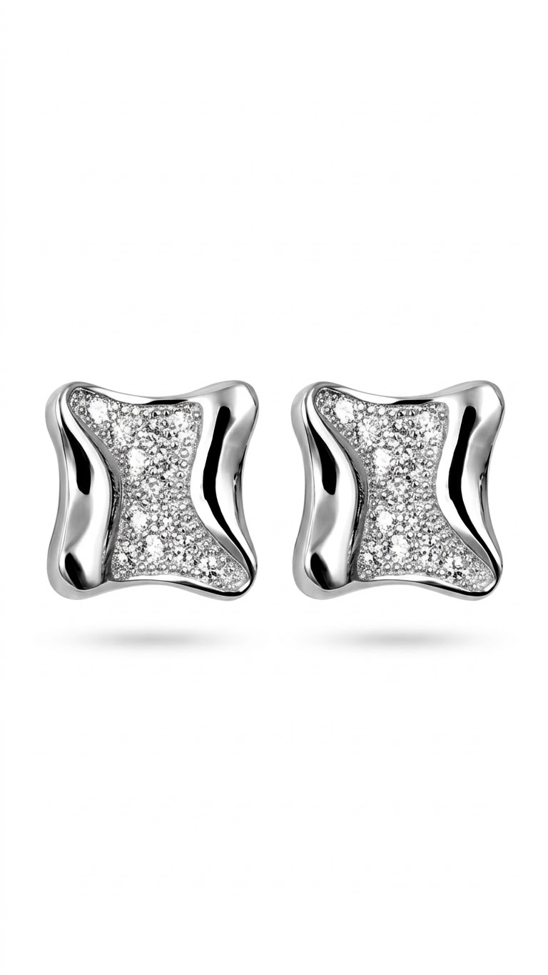 925 Sterling Silver Square Shape Cz Stud