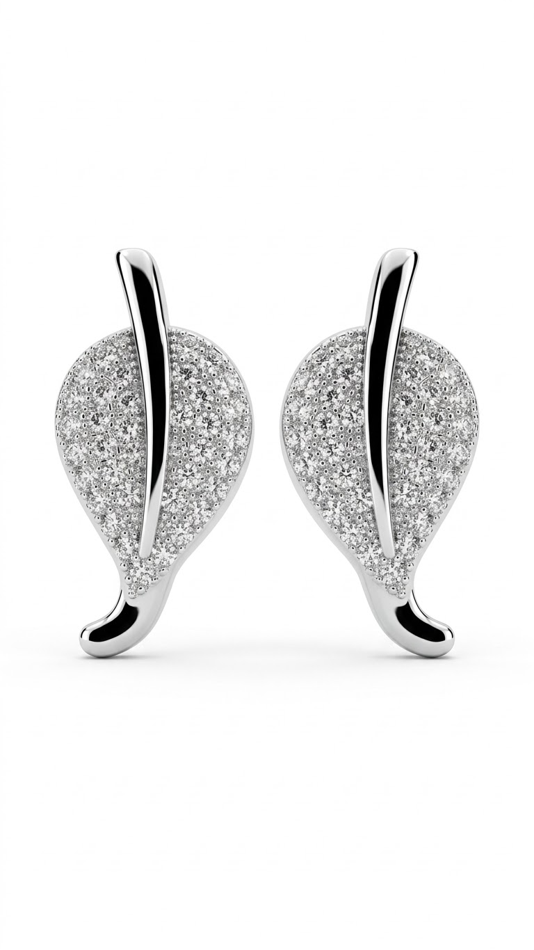 925 Sterling Silver Big Leaf Shape Cubic Zircon Studs