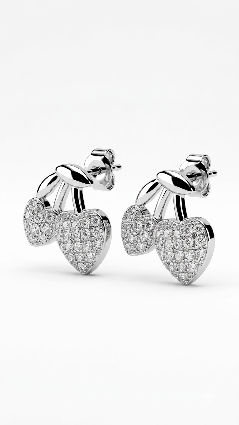 925 Sterling Silver Designer Love Heart Studs With Cubic Zirconia CZ Stones