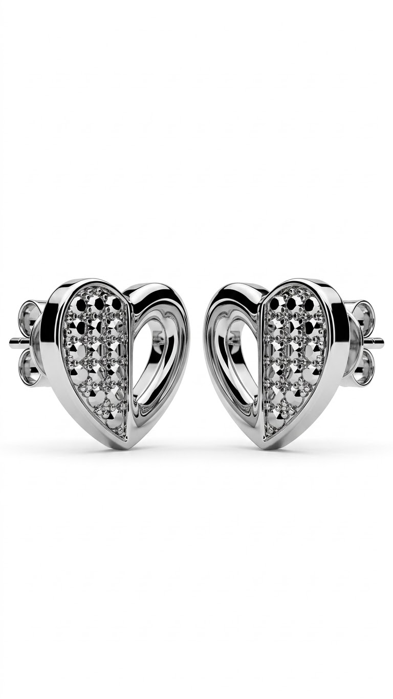 925 Sterling Silver Heart-Shaped Cubic Zirconia Studs Earrings
