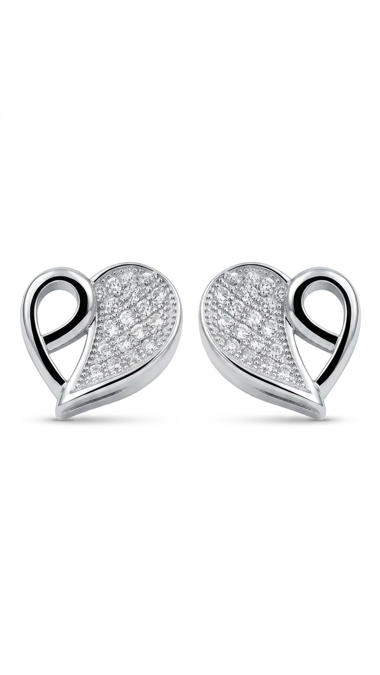 925 Sterling Silver Heart-Shaped Cubic Zirconia Studs Earrings