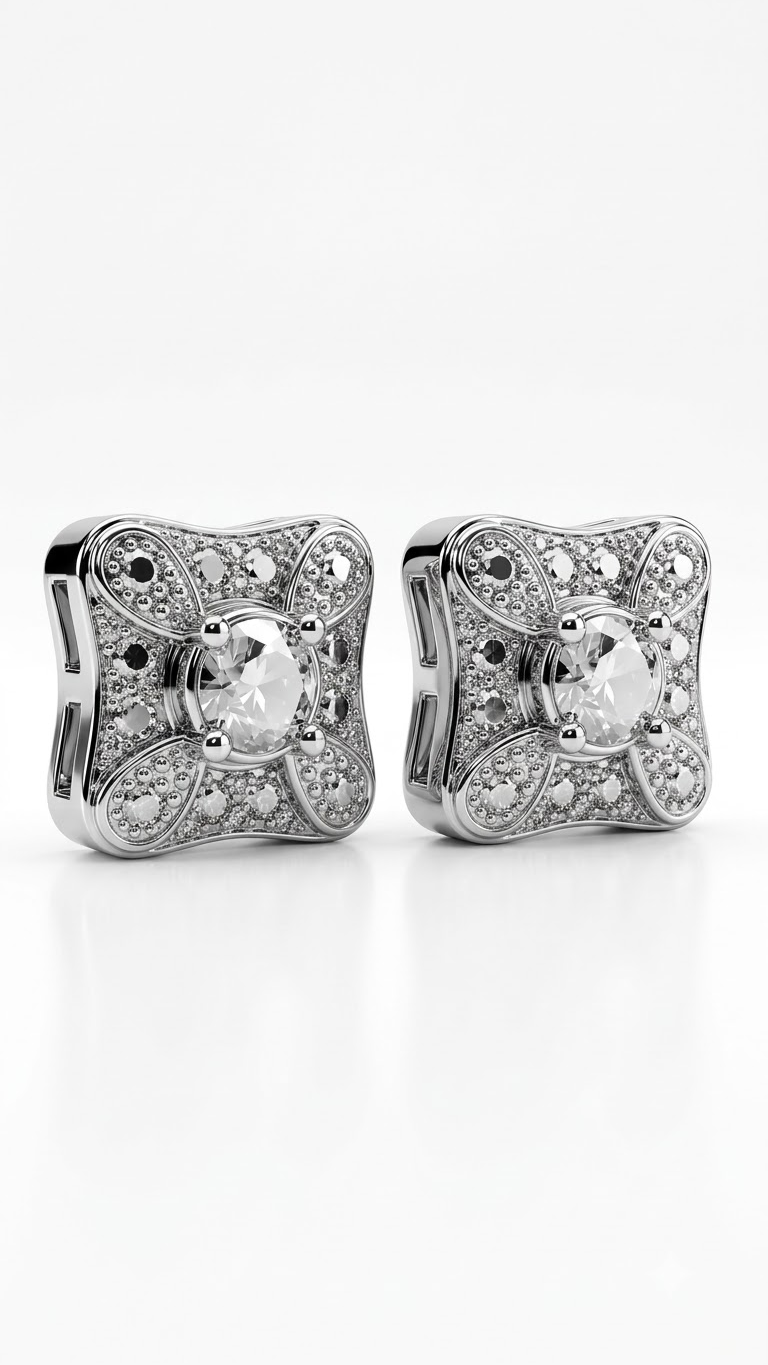 925 Sterling Silver Square Cubic Zircon Stud