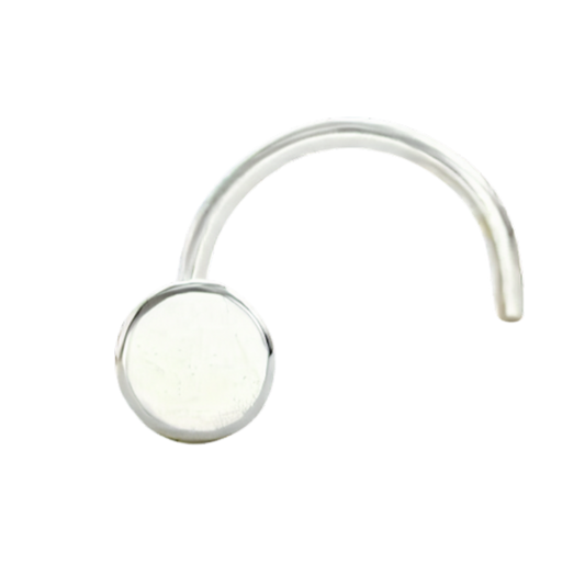 Flat Round 6 mm Nose Pin with wire in 92.5 Sterling Silver for Women and Girls