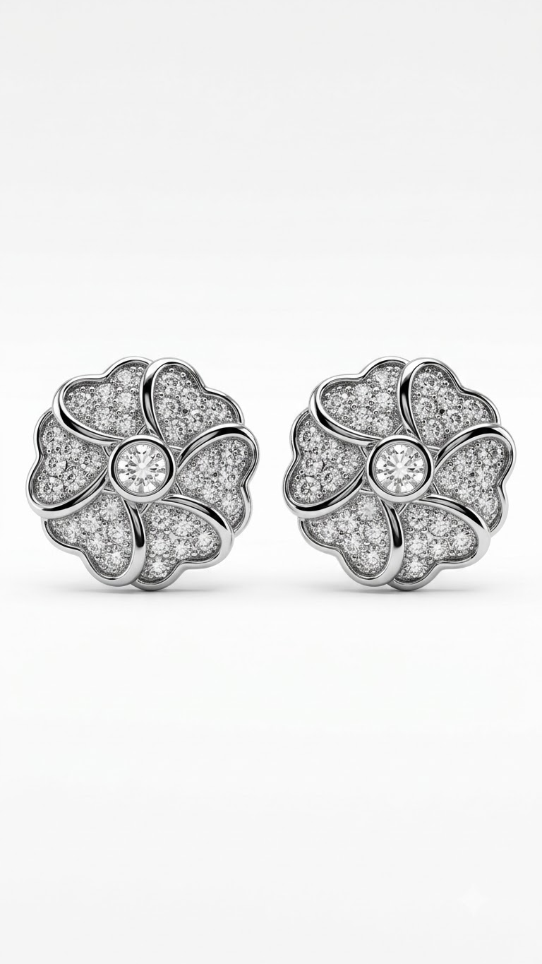 925 Sterling Silver Flower Shape Cubic Zircon Studs