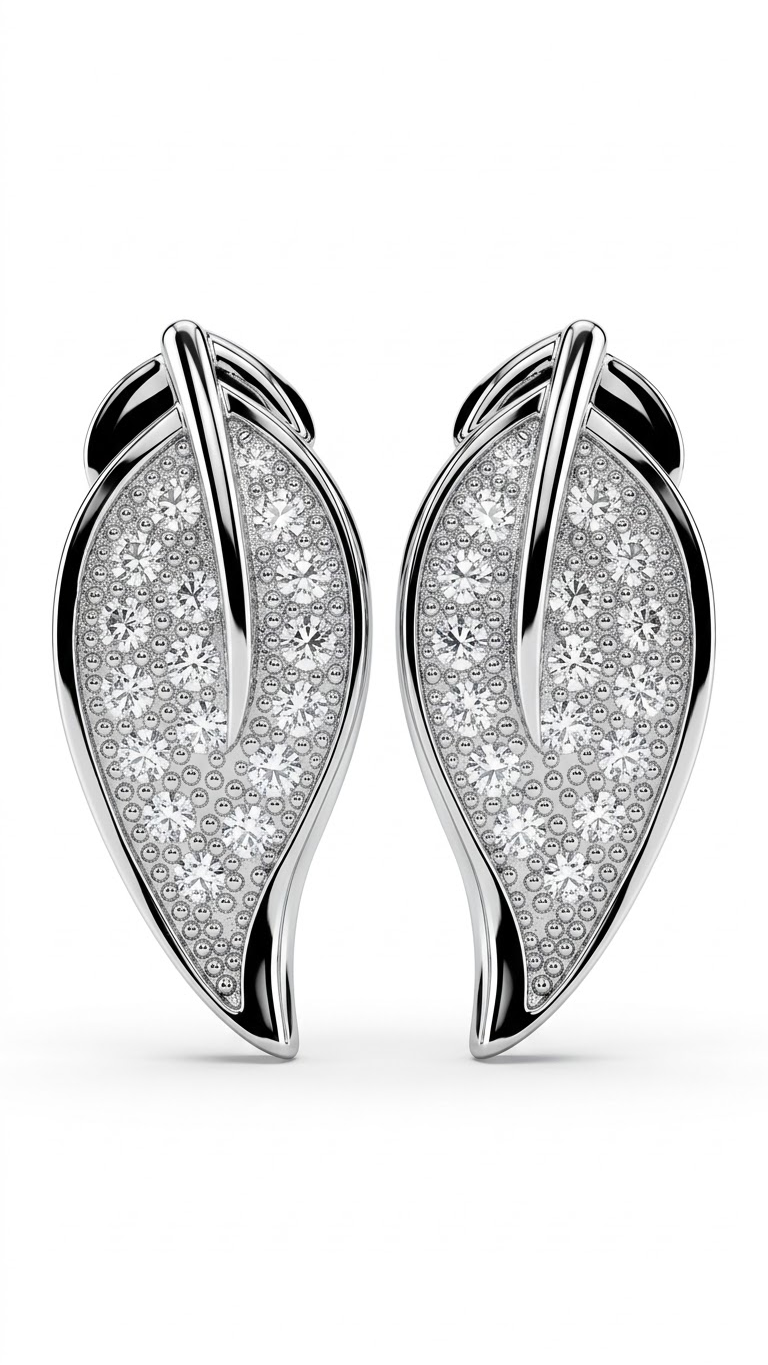 925 Sterling Silver Long Leaf Shape Cubic Zircon Studs