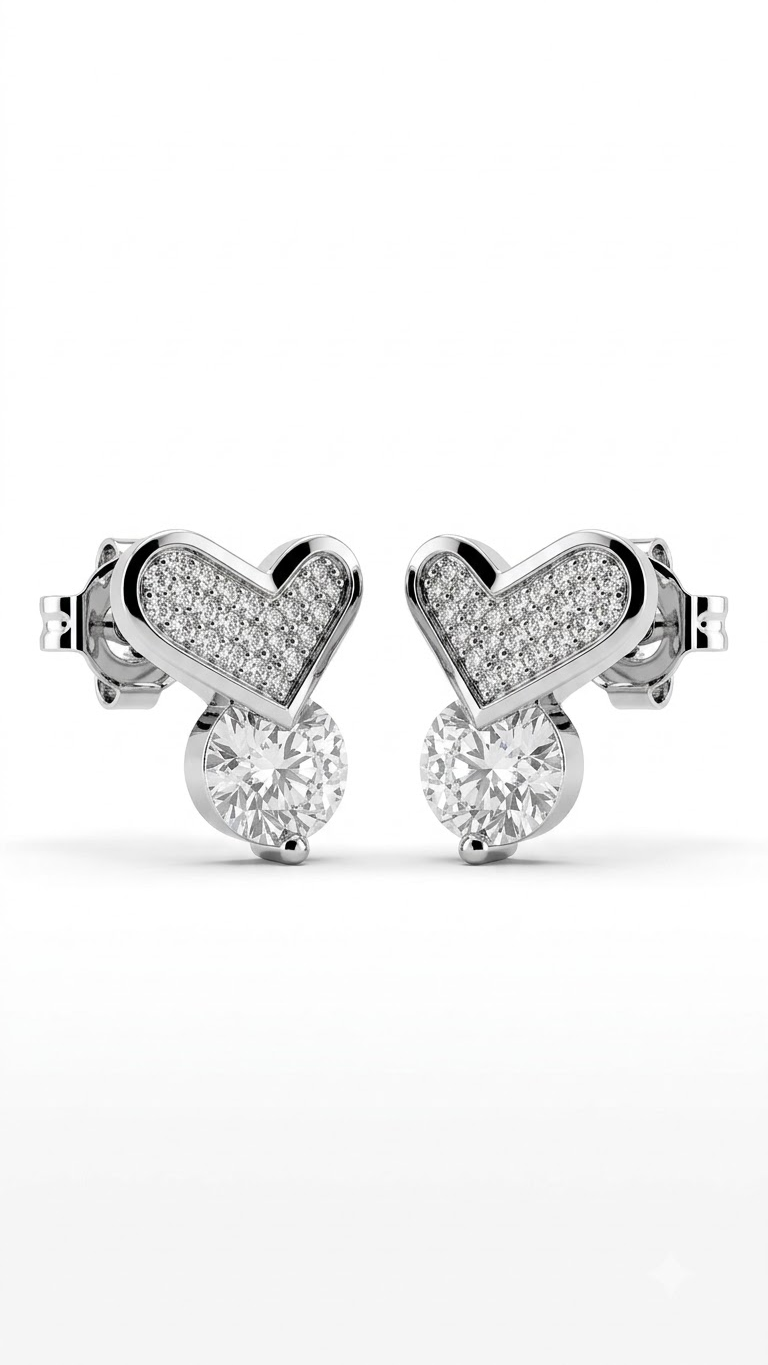 925 Sterling Silver Heart-Shaped Cubic Zirconia Studs Earrings