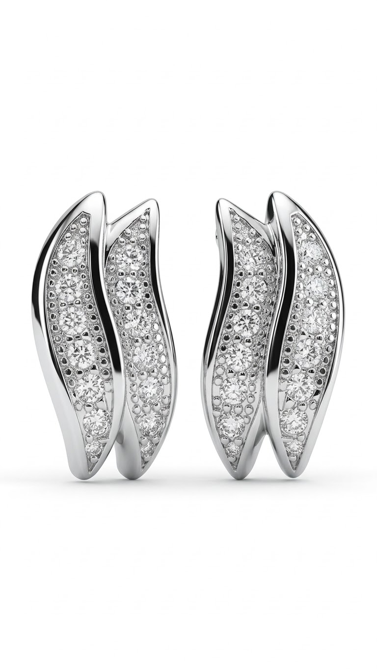 925 Sterling Silver Double Leaf Shape Cubic Zircon Studs