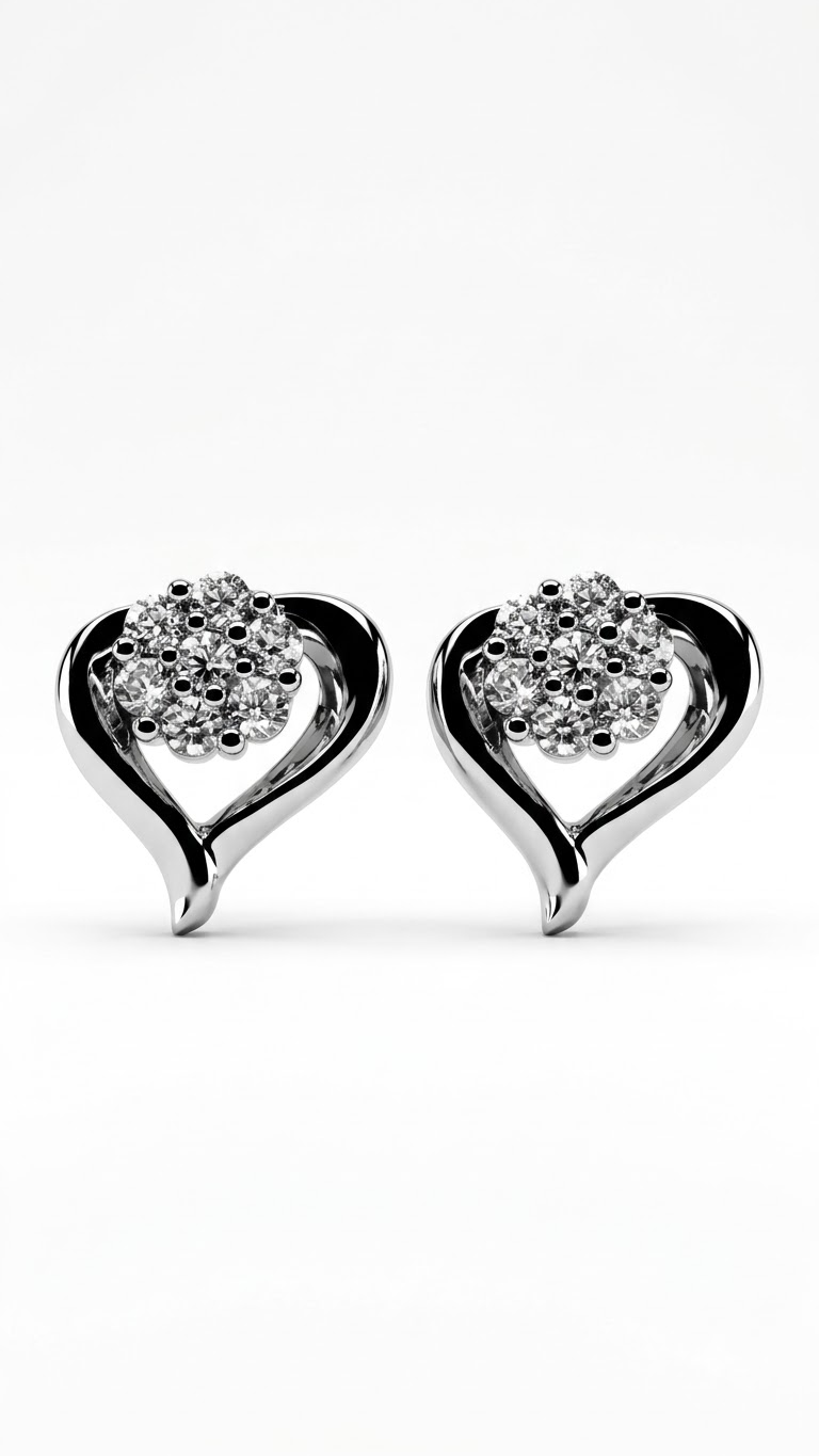 925 Sterling Silver Pair of Designer Love Heart Studs With Cubic Zirconia CZ Stones