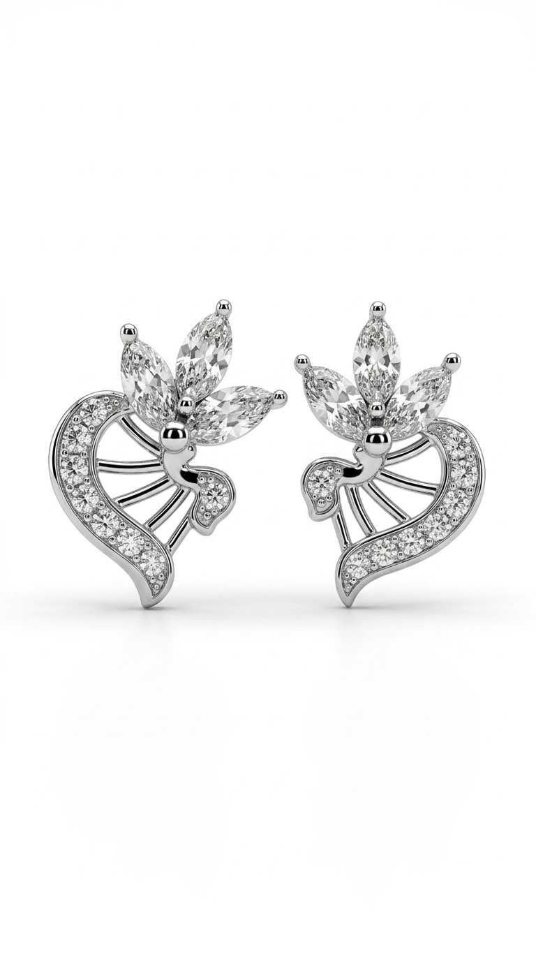 925 Sterling Silver Unique Designer Cz Studs