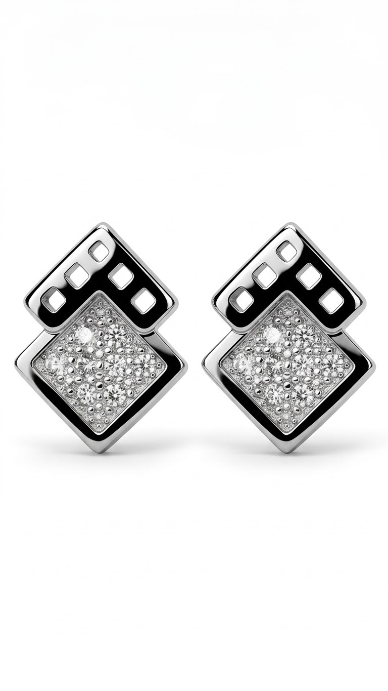 925 Sterling Silver Unique and Pair of Cubic Zircon Stud