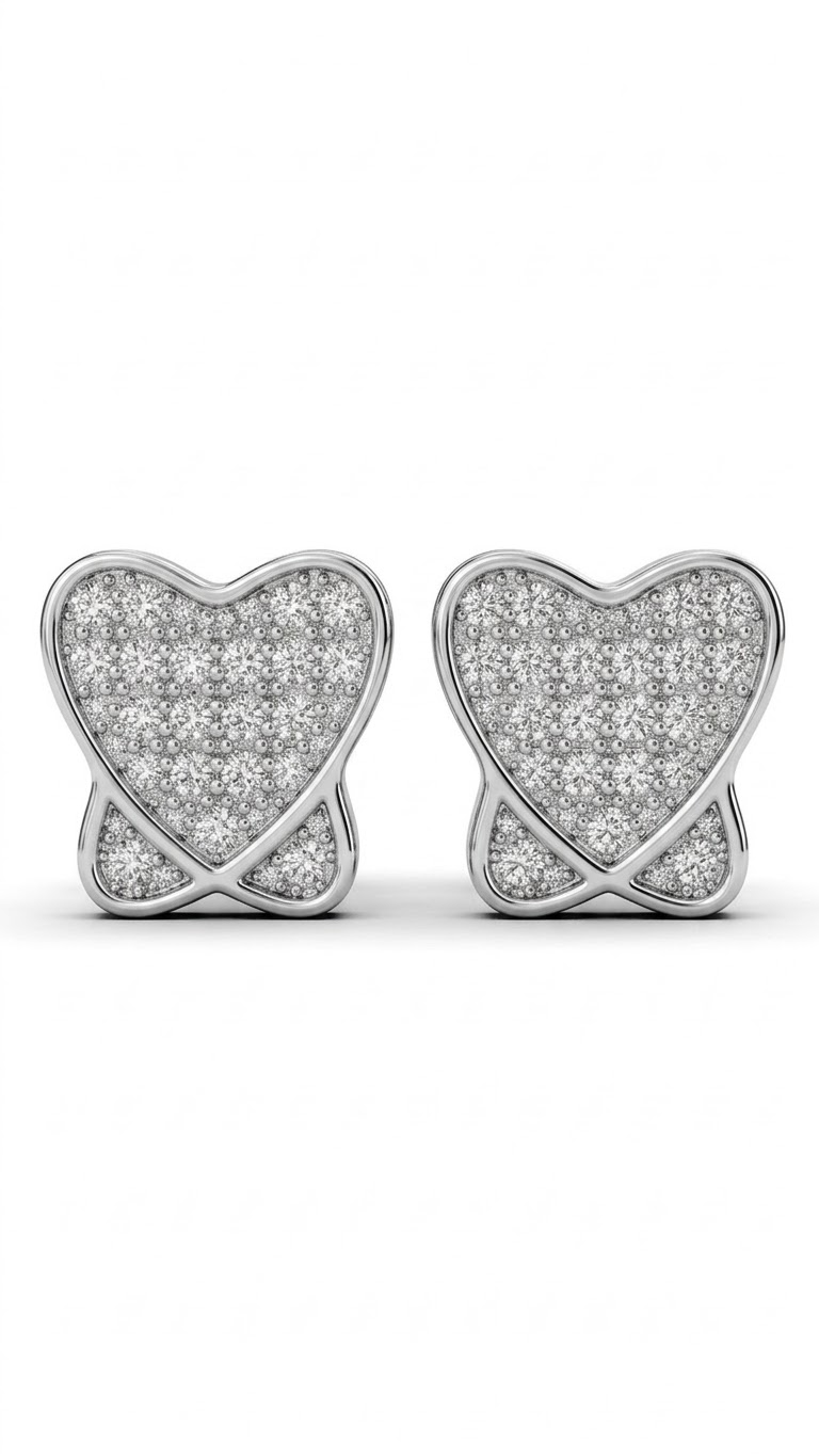 925 Sterling Silver unique pair of Heart-Shaped Cubic Zircon Stud Earrings