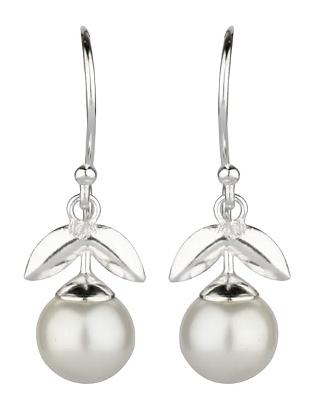 925 Sterling Silver Designer White Pearl Dangle Drop Earrings