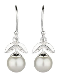 925 Sterling Silver Designer White Pearl Dangle Drop Earrings
