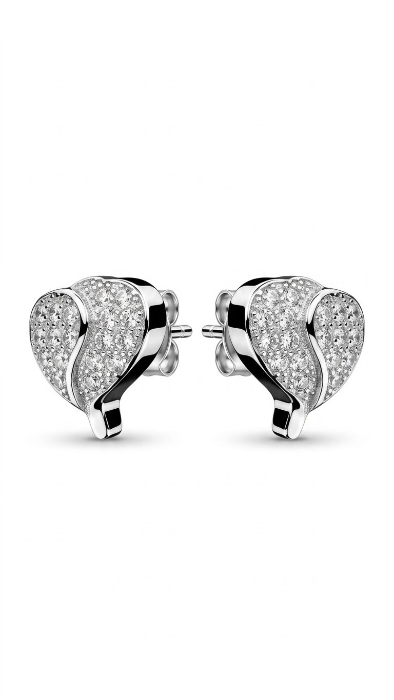 925 Sterling Silver Heart-Shaped Cubic Zirconia Studs Earrings
