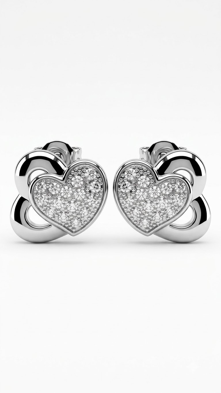 925 Sterling Silver Heart-Shaped Cubic Zirconia Studs Earrings