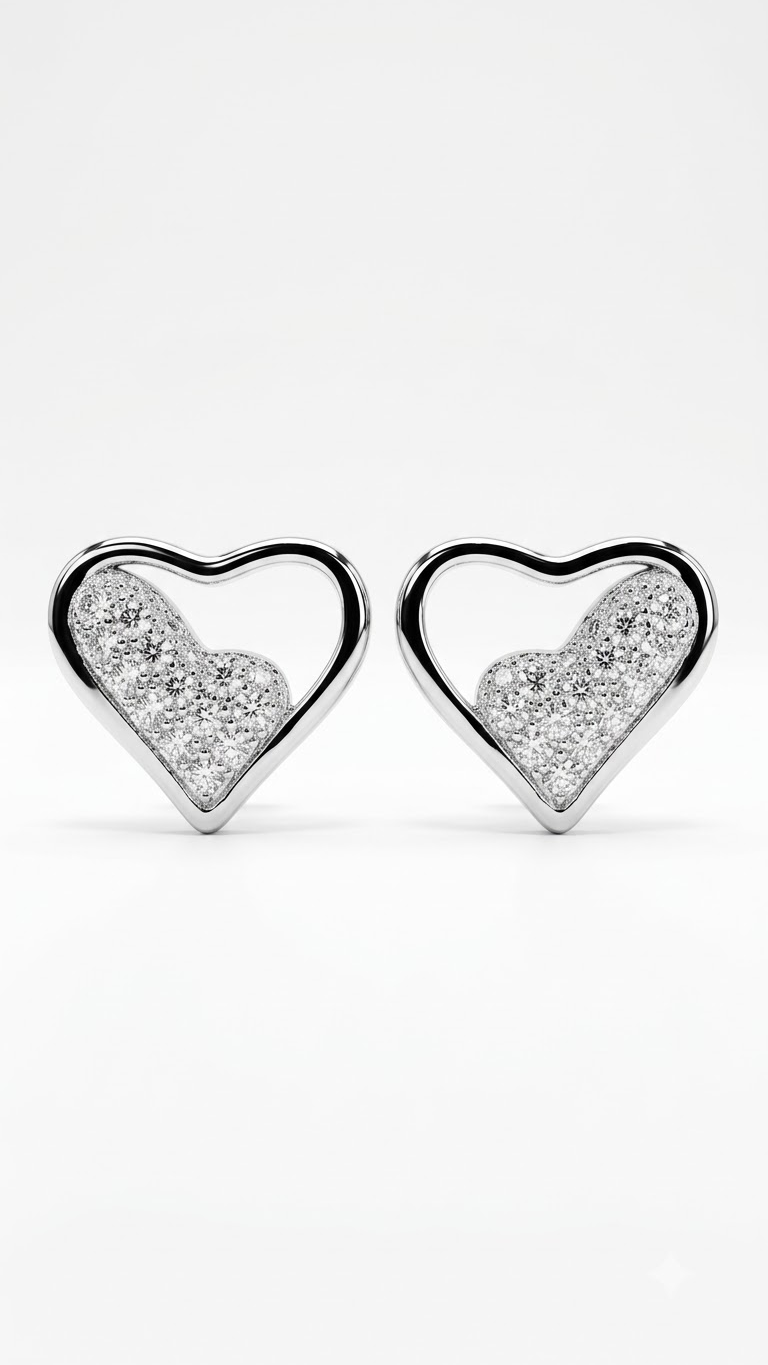 925 Sterling Silver Heart-Shaped Cubic Zirconia Studs Earrings
