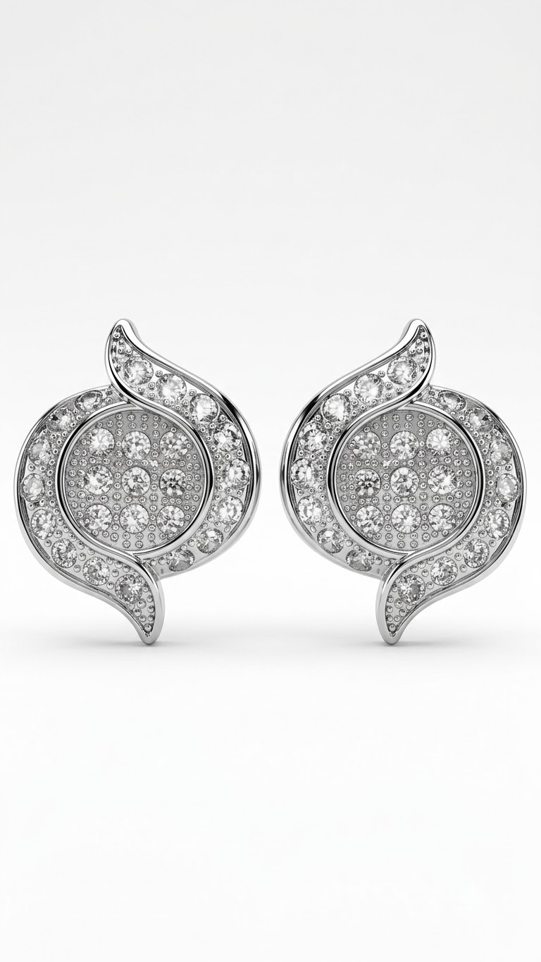 925 Sterling Silver Unique Pair of Cubic Zircon Stud
