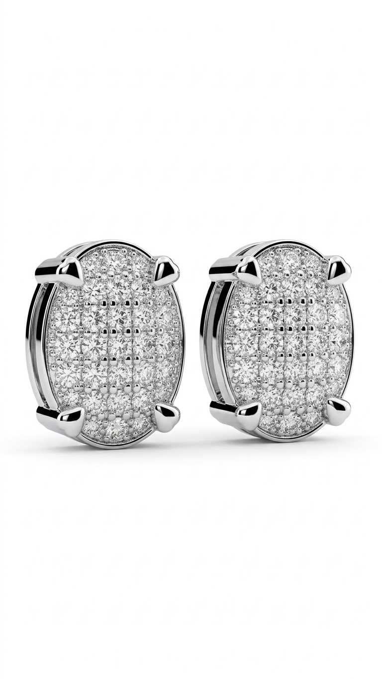 925 Sterling Silver Designer Oval Shape Cz Studs