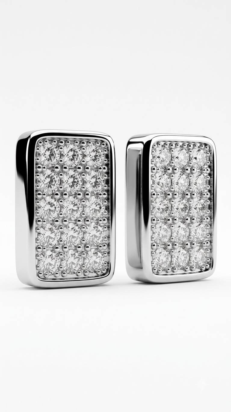 925 Sterling Silver Small Rectangle Shape Cubic Zircon Studs