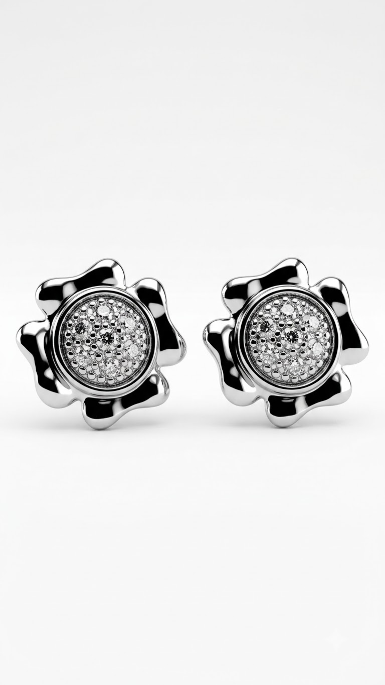 925 Sterling Silver Designer Flower shape Cz Studs