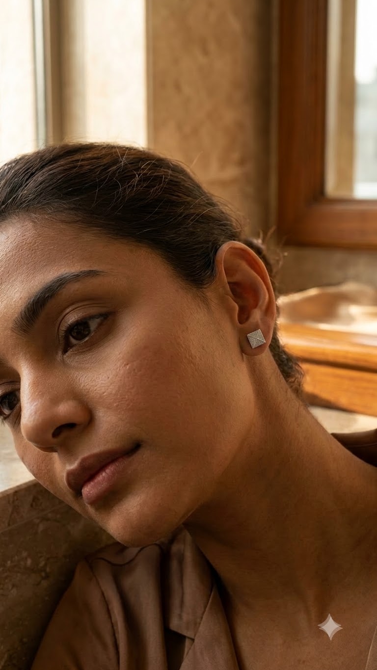925 Sterling Silver Square Shape Cz Studs