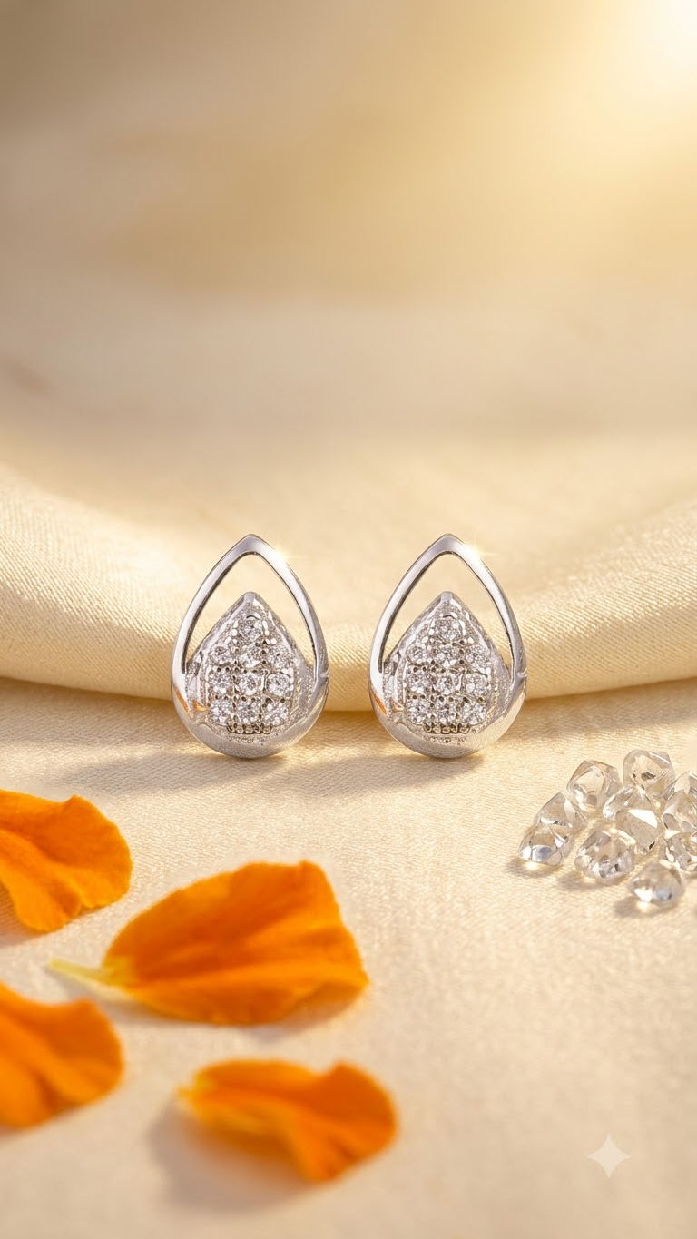 925 Sterling Silver Designer and Trendy Drop Shape Cz Studs