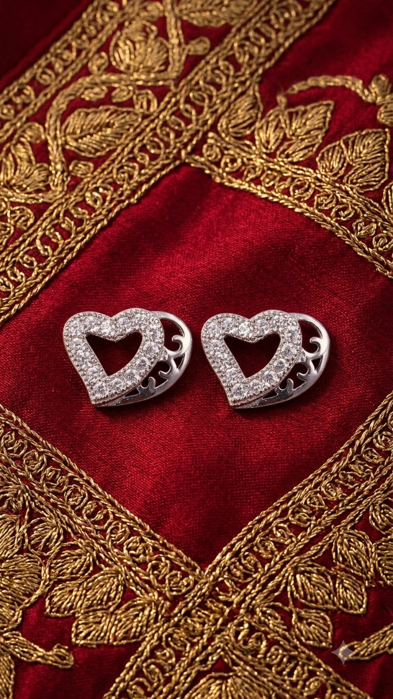 925 Sterling Silver  Heart-Shaped Cubic Zirconia Studs Earrings