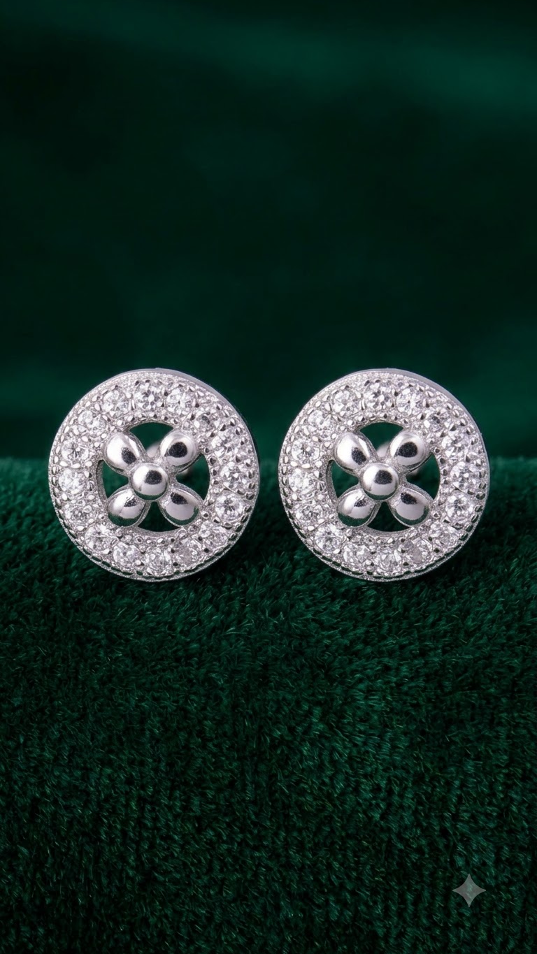 925 Sterling Silver Trendy Round Cubic Zircon Stud Earrings