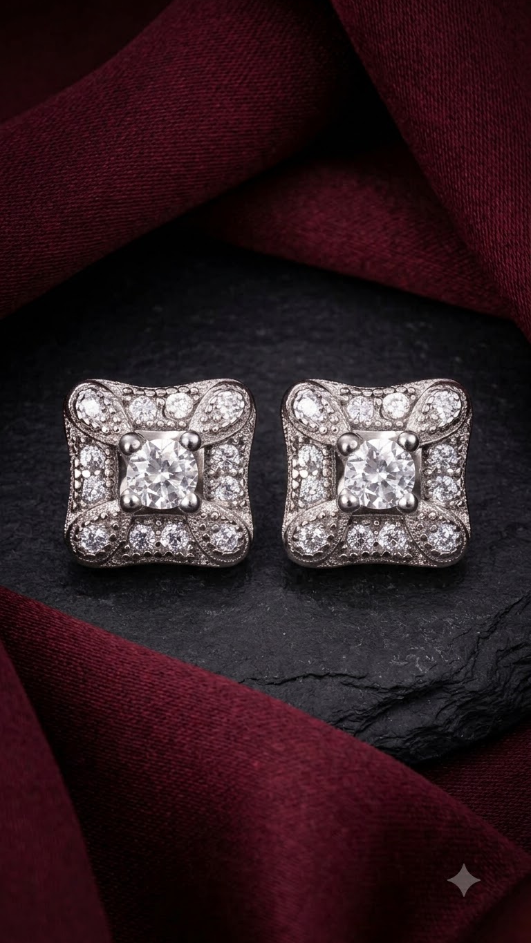 925 Sterling Silver Square Cubic Zircon Stud