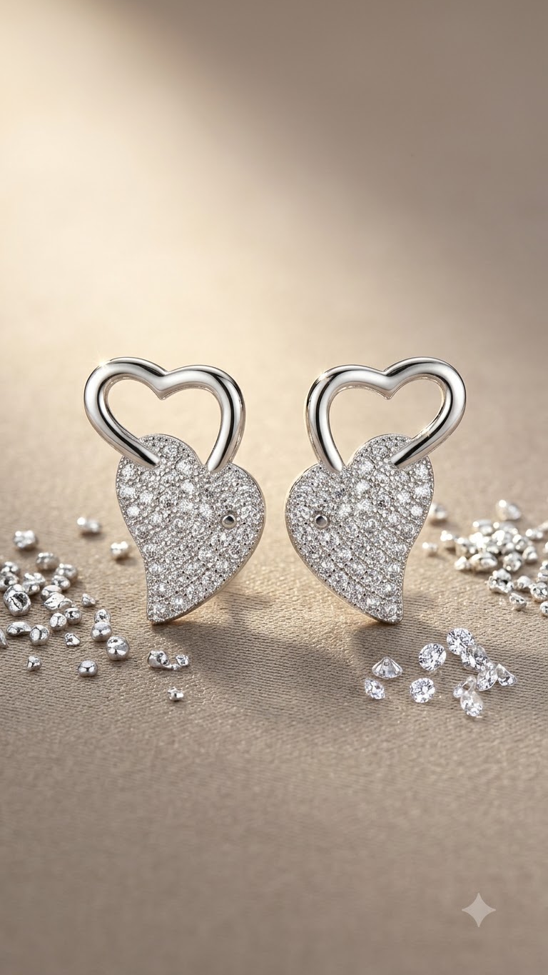 925 Sterling Silver Heart-Shaped Cubic Zirconia Studs Earrings