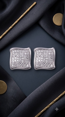 925 Sterling Silver Designer Square Shape Cubic Zircon Stud