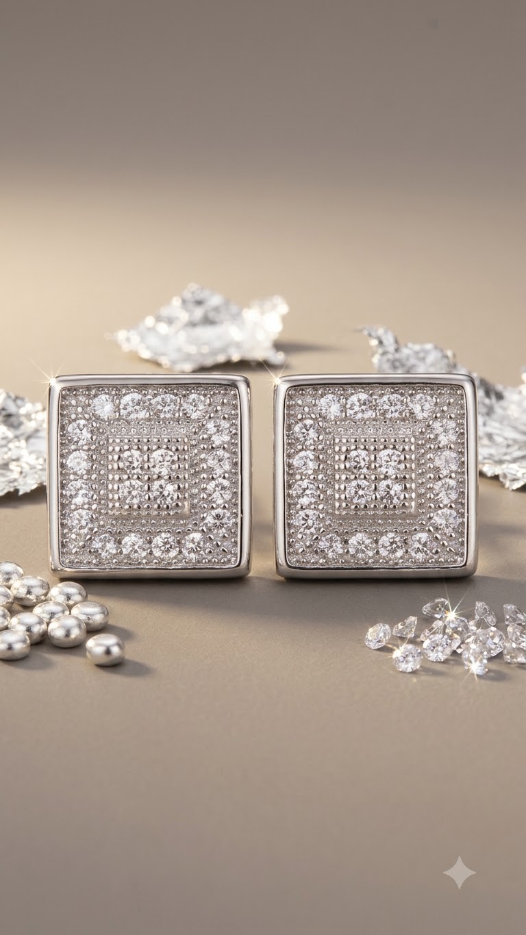 925 Sterling Silver Stylish and Trendy Square Shape Cz Studs