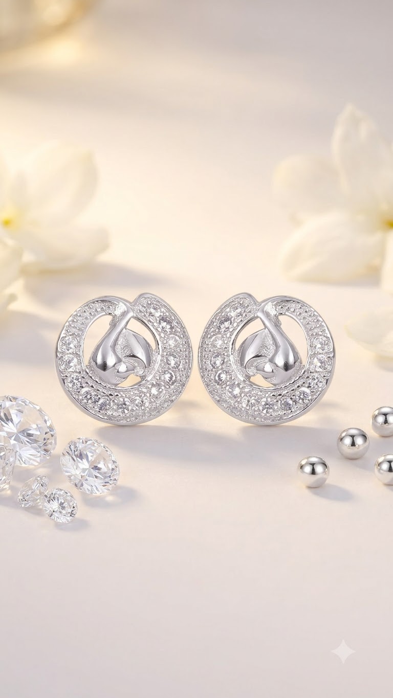 925 Sterling Silver Designer Cubic Zircon Stud Earrings