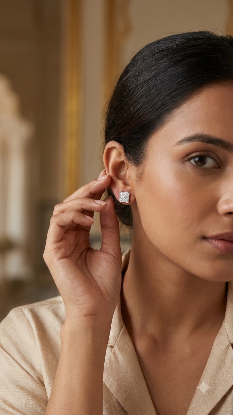 925 Sterling Silver Square Shape Cz Studs