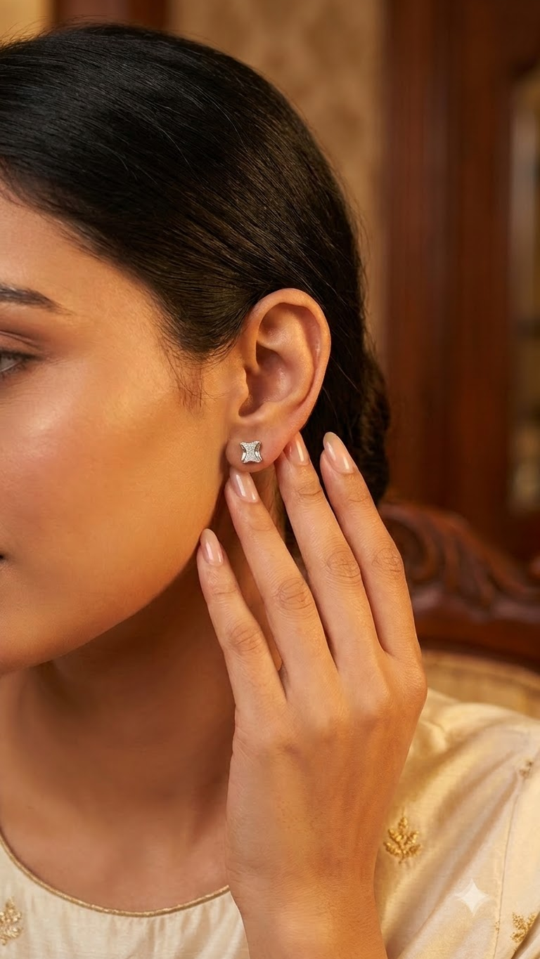 925 Sterling Silver Square Shape Cz Stud