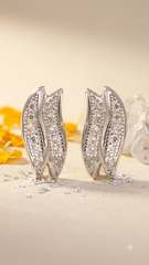 925 Sterling Silver Double Leaf Shape Cubic Zircon Studs