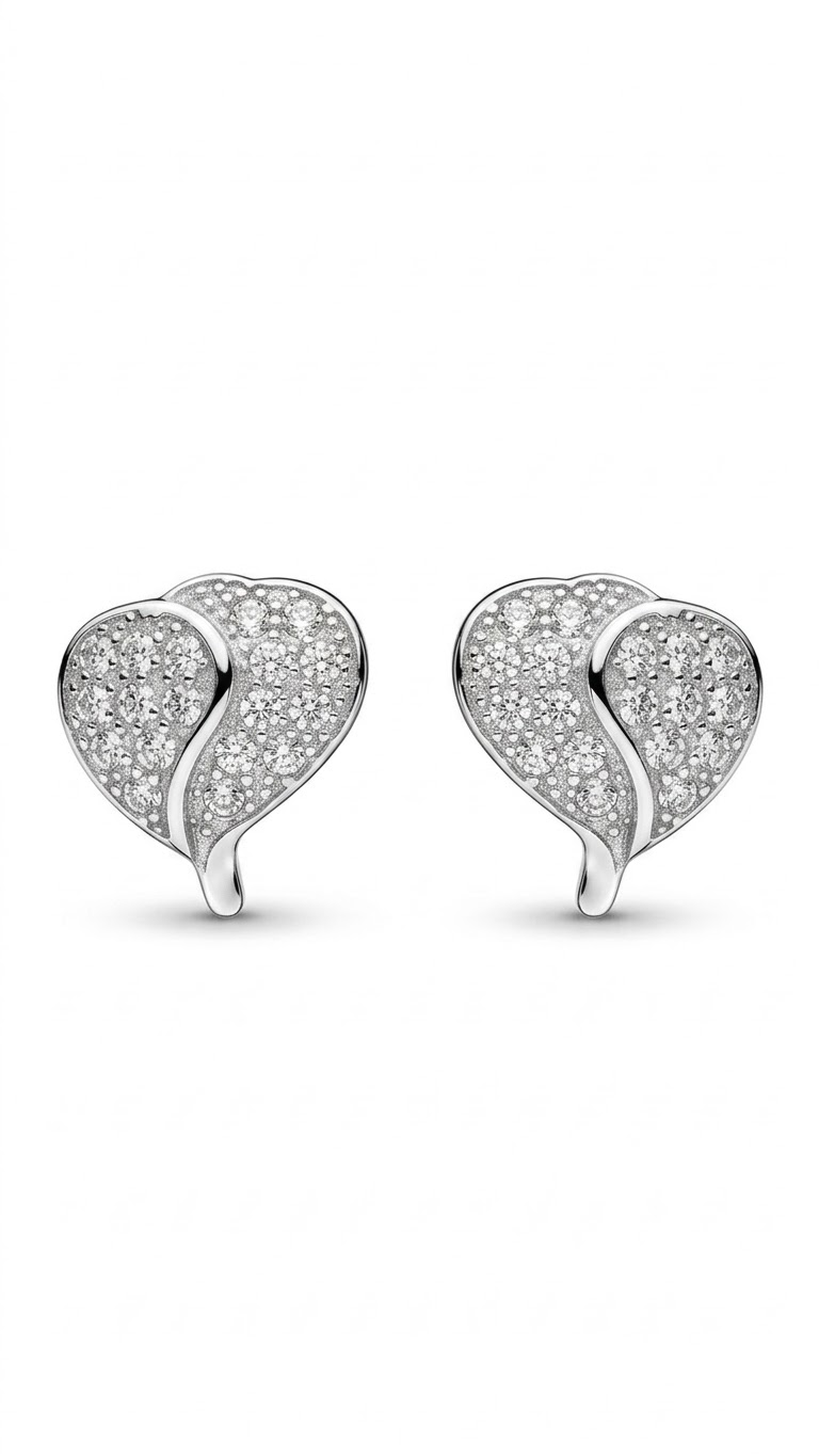 925 Sterling Silver Heart-Shaped Cubic Zirconia Studs Earrings