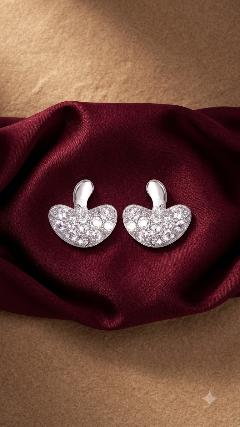 925 Sterling Silver Heart-Shaped Cubic Zirconia Studs Earrings