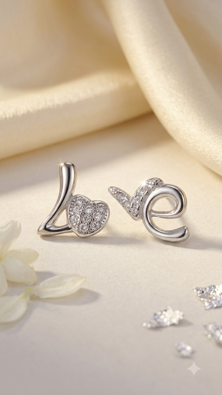 925 Sterling Silver Heart-Shaped Cubic Zirconia Studs Earrings