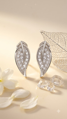 925 Sterling Silver Long Leaf Shape Cubic Zircon Studs