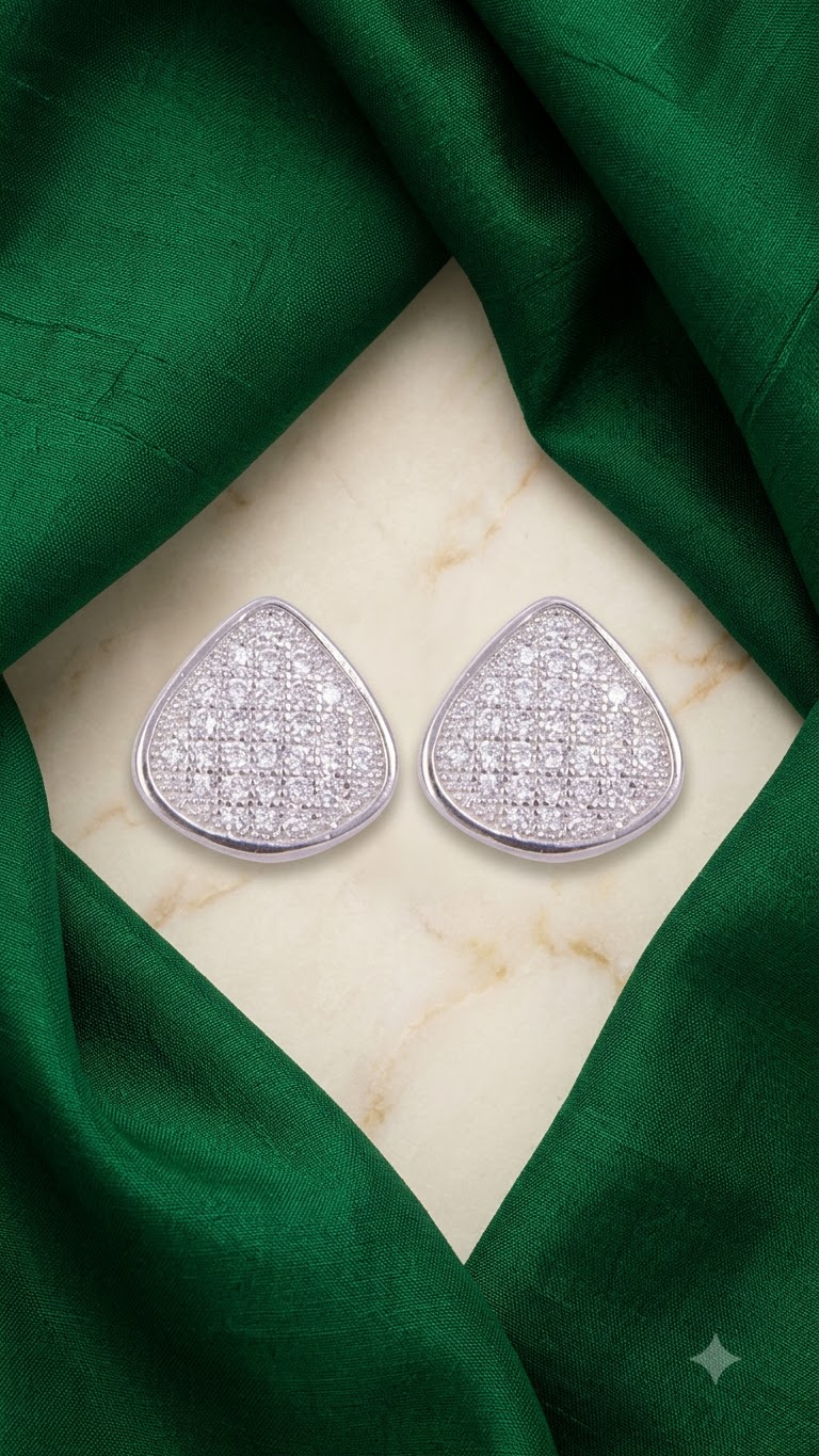 925 Sterling Silver Unique Pair of Triangle Shape Cubic Zircon Studs