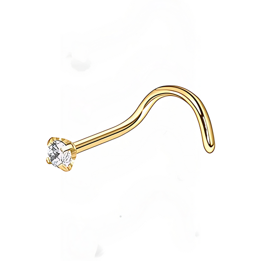 18K Gold Plated Dot Size Tiny Round 3 MM White CZ Nose Pin with wire in 92.5 Silver