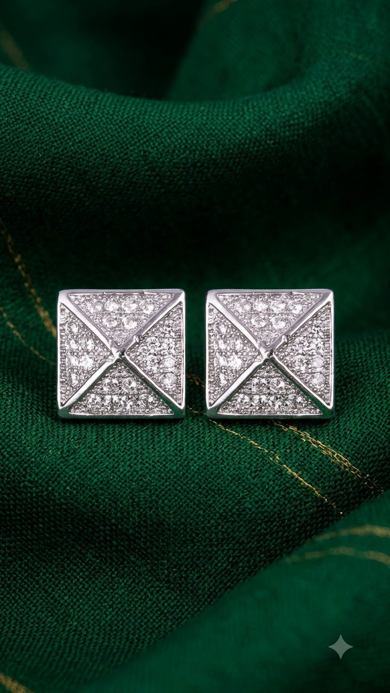 925 Sterling Silver Square Shape Cz Studs